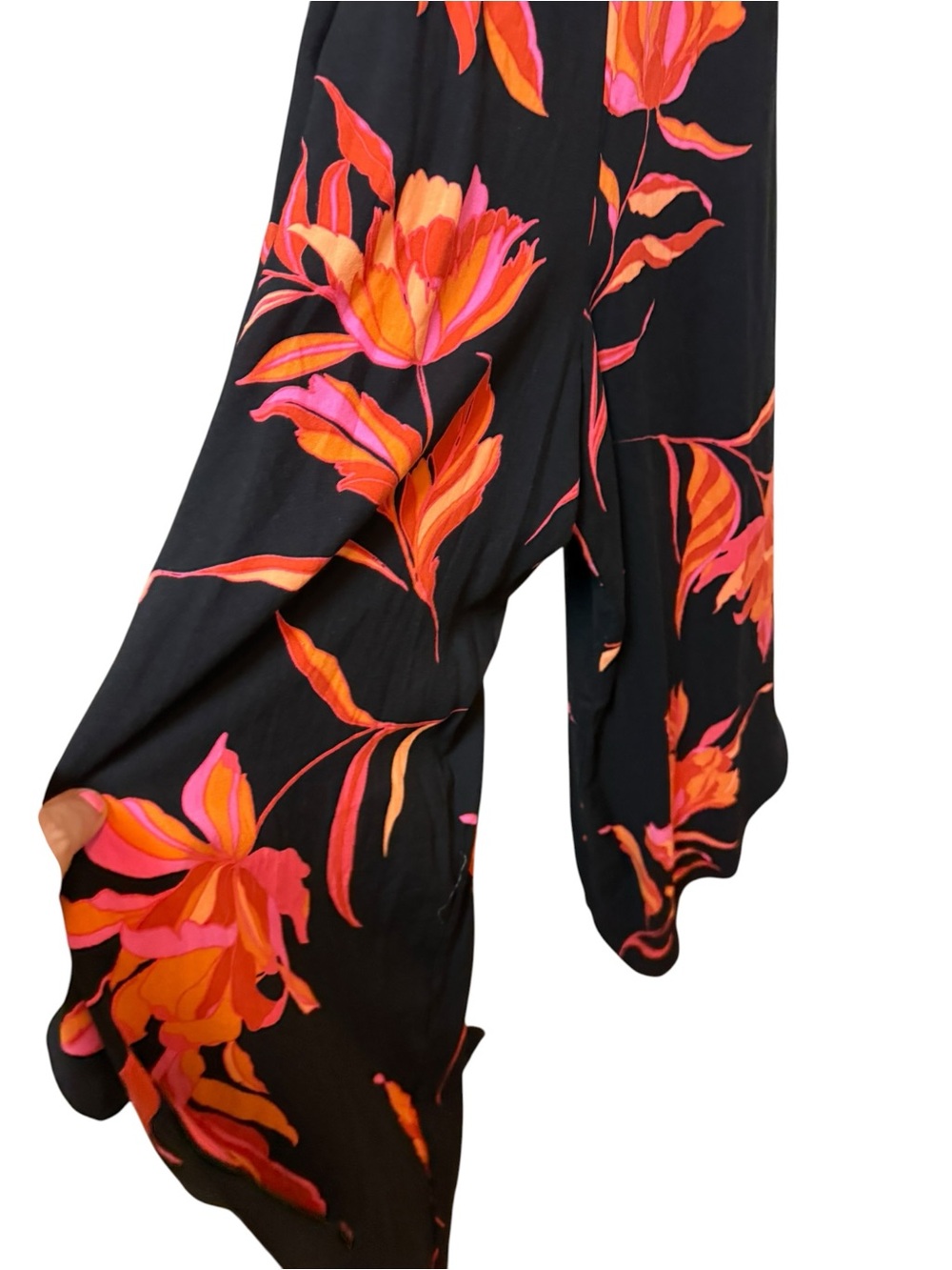Black Floral Maxi Jumpsuit Pink & Orange Print Medium - Picture 2 of 5